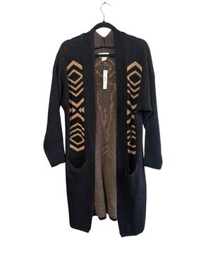 NEW Ariat Size Large Black Beige Aztec Southwestern Hoedown Cardigan Duster Knit